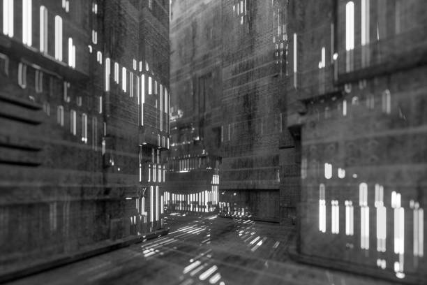 istock Futuristic narrow concrete street 1141759990