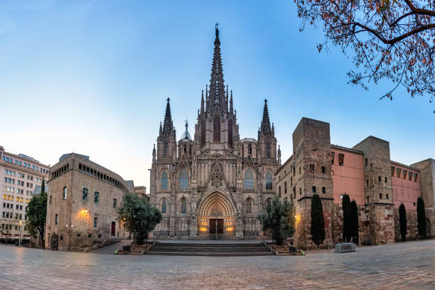 istock Gothic Barcelona Cathedral at the sunrise, Spain. 1141760145