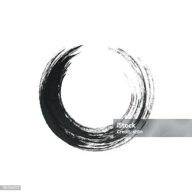 Circle Brush Stroke Frame Isolated On White Background For Crea Stock Photo - Download Image Now