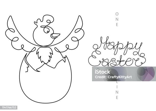 Continuous One Line Art Drawing Of Easter Chicken In Egg Stock Illustration - Download Image Now