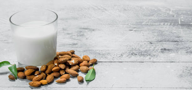 istock Almond milk in a glass . 1141767597