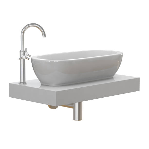 istock White sink with a tap for the bathroom on a white background 3d 1141769375