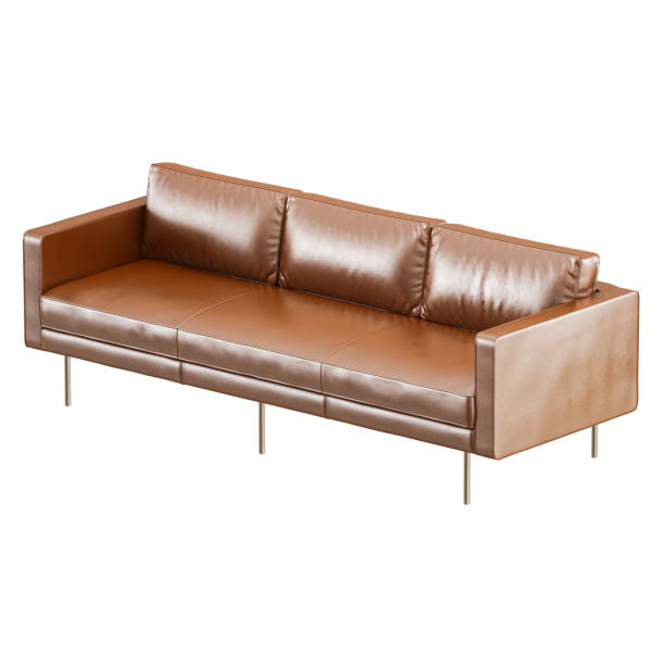 istock Brown three-seater leather sofa on a white background 3d 1141769380