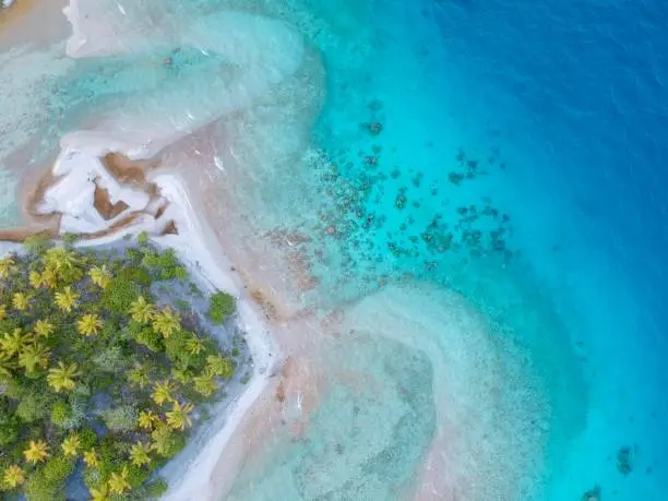 Reef island landscape in Tahiti from drone