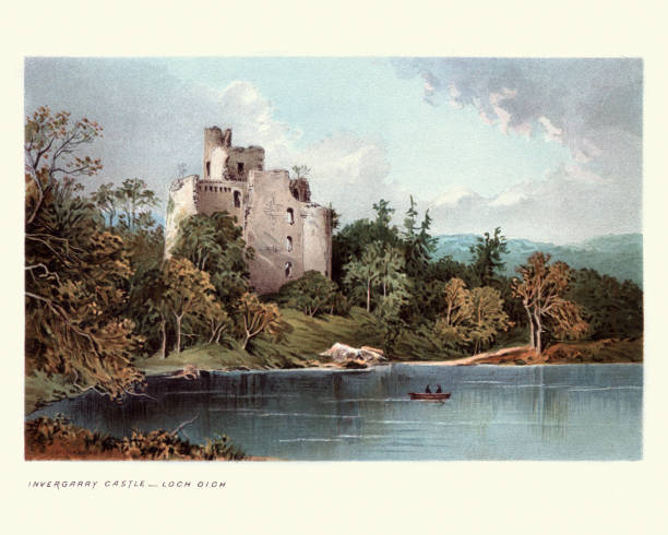 invergarry castle, loch oich, scottish highlands, iskoçya, 19th century - i̇skoçya illüstrasyonlar stock illustrations