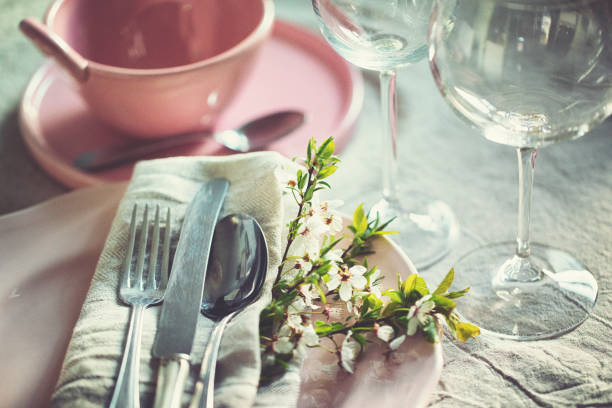 Prepare Easter meals with colorful dishes and Easter eggs