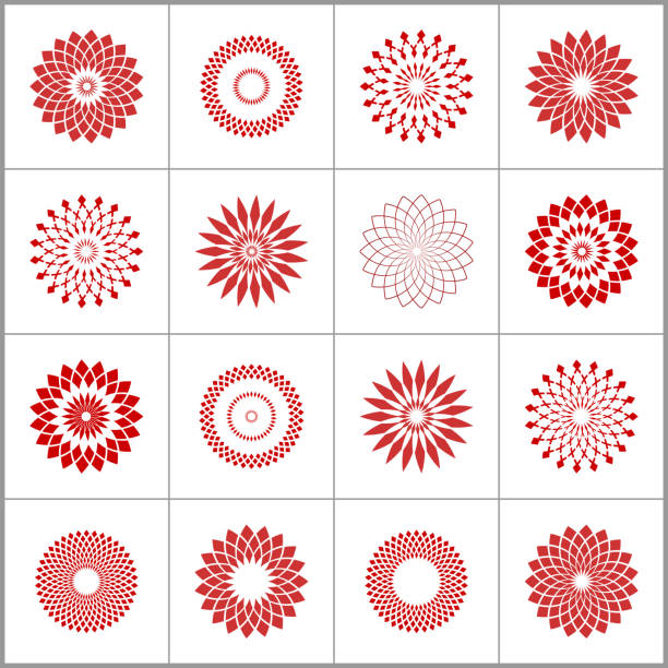 ilustrações de stock, clip art, desenhos animados e ícones de design elements set. abstract circle geometric patterns. - fractal pattern mandala art
