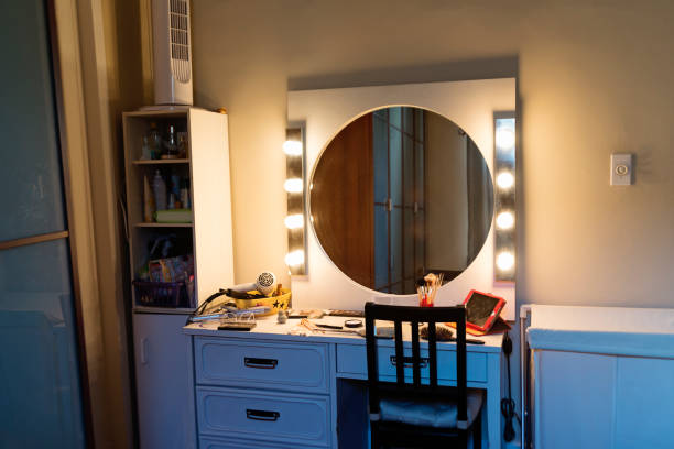 istock Stage make-up mirror in a bedroom without people. 1141774870