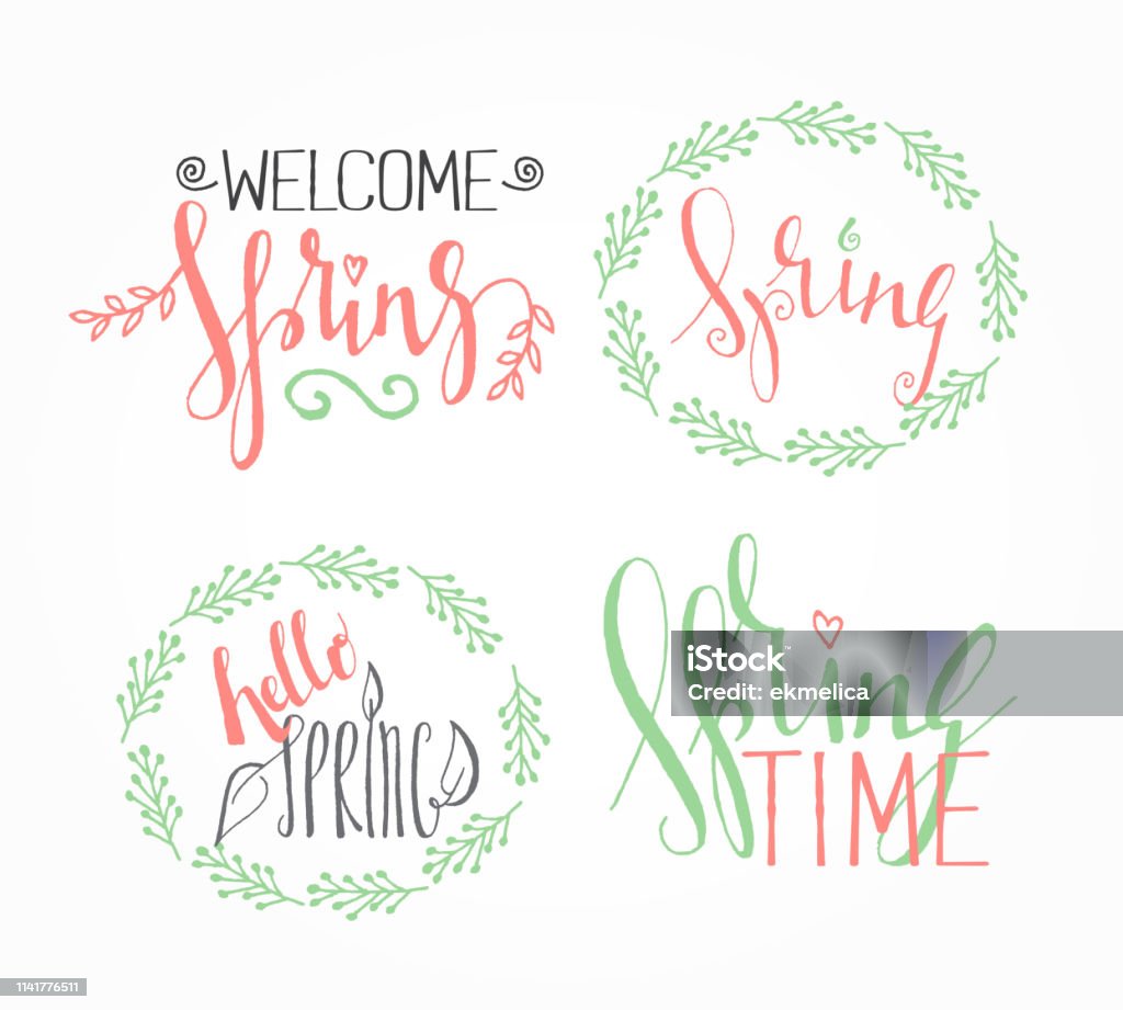Spring Festival Lettering Handwritten Calligraphic Spring Lettering Set Stock Illustration ...