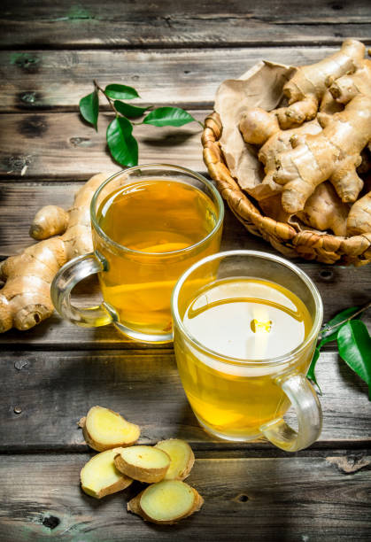 istock Ginger tea and fresh ginger in the basket. 1141776711