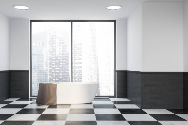 istock White gray bathroom with tub 1141779827