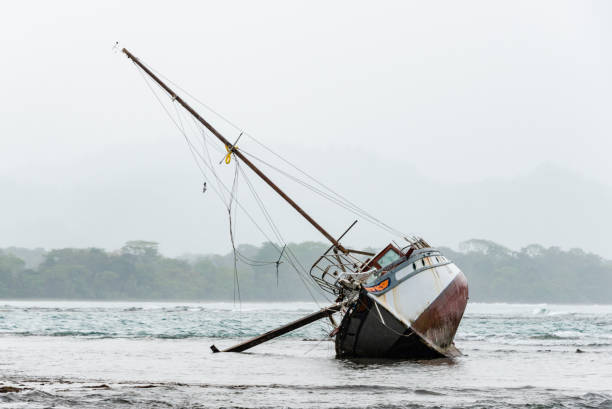 istock Ship stranded on the beach after a severe storm 1141782891