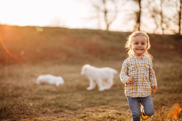 istock Happy girl playing with dogs 1141787182