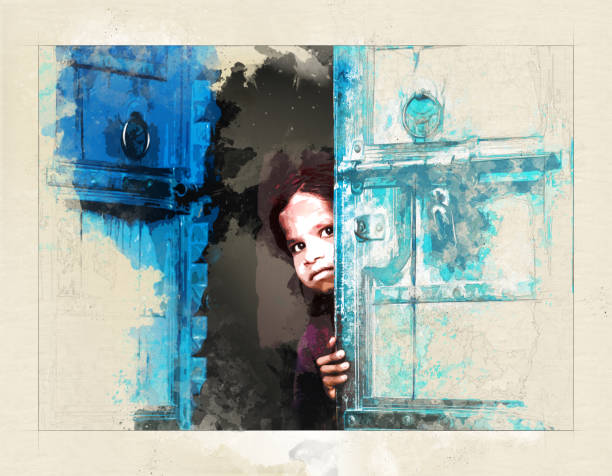 istock Little girl behind a door - Mixed digital technique 1141787197