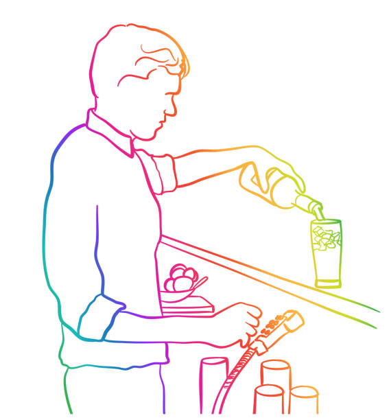 barmańcza praca tęcza - occupation white background young adult bartender stock illustrations