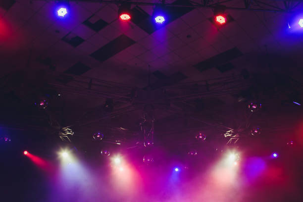 istock Lighting equipment on an empty stage. Red and blue. 1141790153