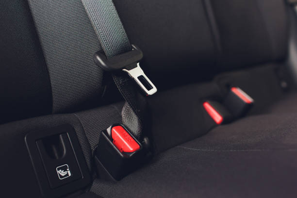istock Modern car interior - rear seats with the seat belts. 1141791862