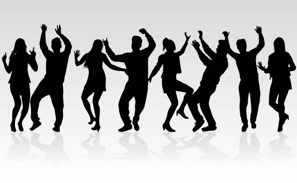 ilustraciones, imágenes clip art, dibujos animados e iconos de stock de gente bailando siluetas. trabajo vectorial. - silhouette people dancing the human body