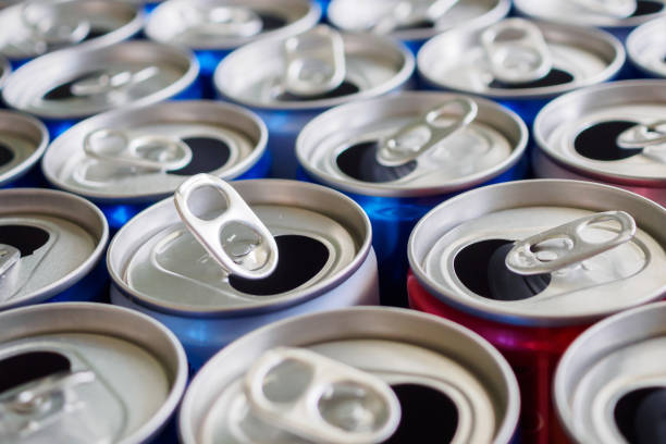 istock Empty aluminium drink cans recycling background concept 1141795282