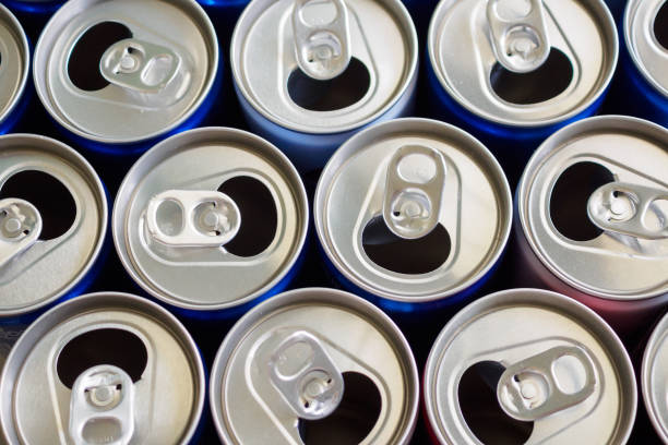 istock Empty aluminium drink cans recycling background concept 1141795284