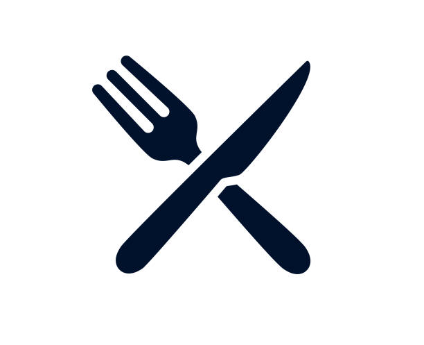 nóż stołowy i widelec - wektor - restaurant icons stock illustrations