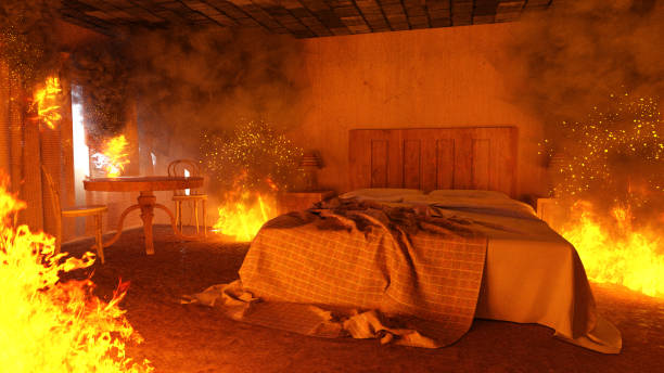 Burning Hotel Room Stock Photo - Download Image Now - Fire