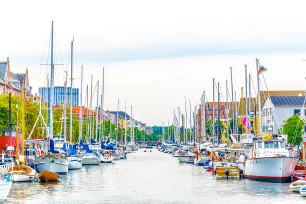 View of a channel in central Copenhagen, Denmark.