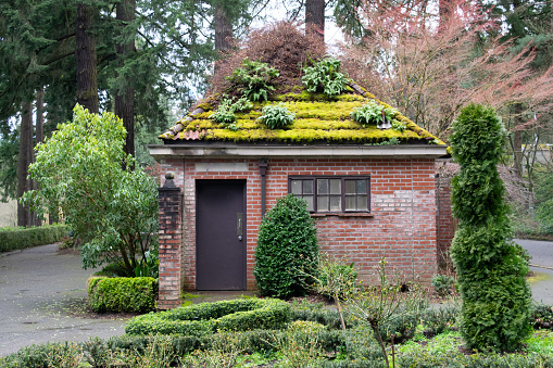 Historic Public Restroom in City Park with Garden on Roof - Portland, Oregon, USA