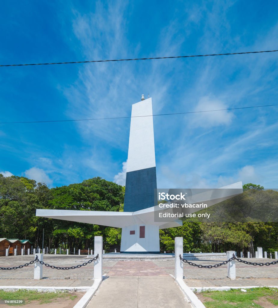 Cape Branco Lighthouse Joao Pessoa - PB, Brazil - February 25, 2019: Triangular shape lighthouse known as Farol do Cabo Branco (white cable lighthouse). Monument designed by the architect Pedro Abraao Dieb. João Pessoa Stock Photo