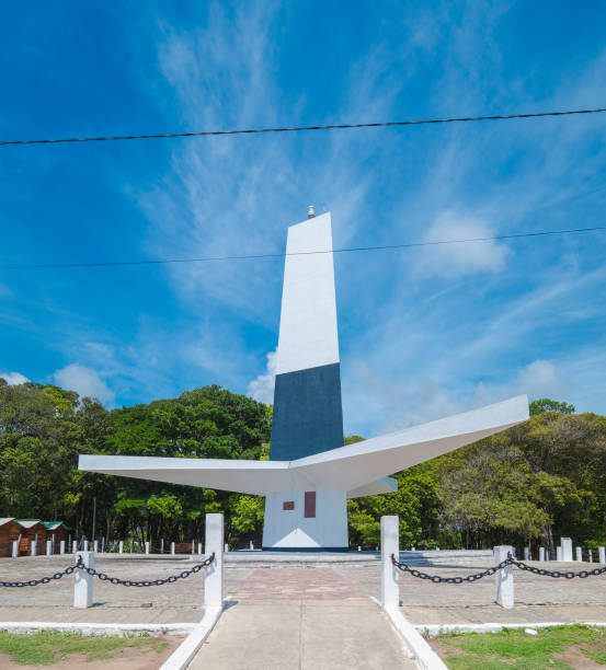 Cape Branco Lighthouse Joao Pessoa - PB, Brazil - February 25, 2019: Triangular shape lighthouse known as Farol do Cabo Branco (white cable lighthouse). Monument designed by the architect Pedro Abraao Dieb. paraiba photos stock pictures, royalty-free photos & images