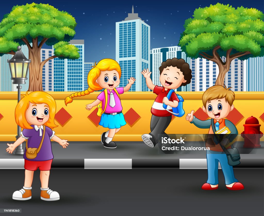 Children Hanging Out On The Sidewalk Stock Illustration - Download ...