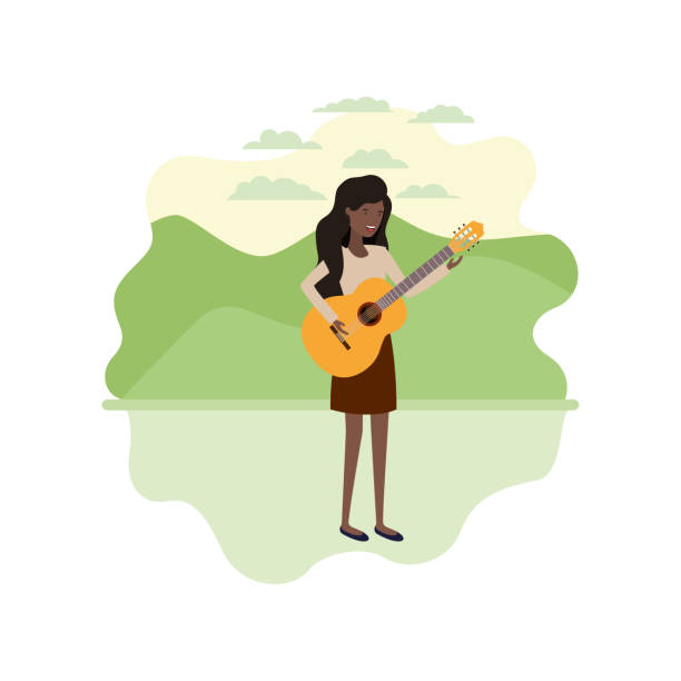 istock woman with guitar in landscape avatar character 1141821950