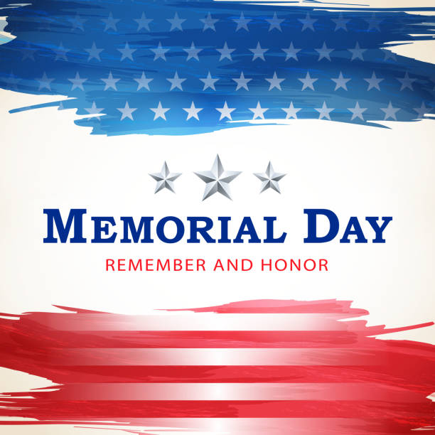 American Memorial Day Celebration Celebrating the American Memorial Day and honoring who served in the US military on the paint brushed American flag background military backgrounds stock illustrations