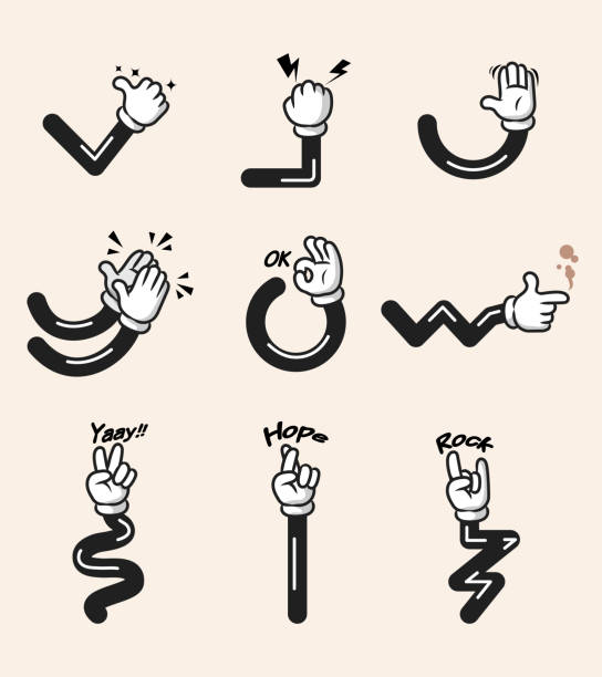 White Glove Comic Cartoon Hand Gesture Assorted collection of comic cartoon hand gesture. Hand and arms in separated group. weaponry stock illustrations