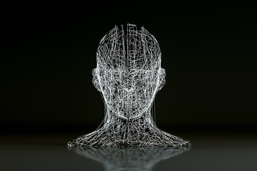 Cabeza de Cyborg de forma alámbrica 3D photo