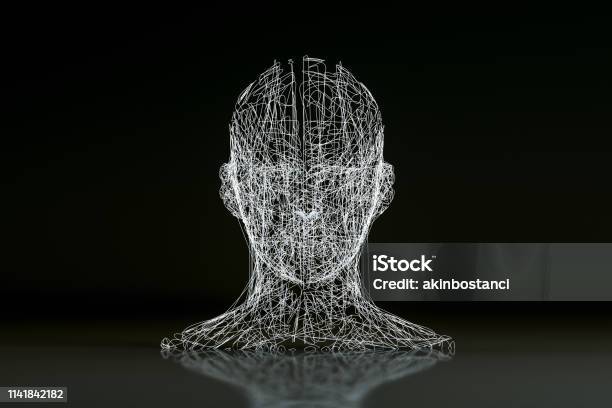 3d Wired Shape Cyborg Head Stock Photo - Download Image Now - Human Face, Artificial Intelligence, Abstract