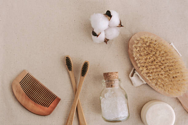 istock Soap, bamboo toothbrushes, natural brush, cosmetics products and tools. Zero waste and plastic free concept. 1141842209