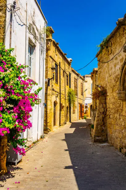 narrow street in the old town of Kyrenia, Cyprus