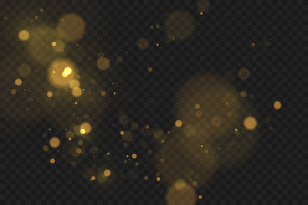 Gold bokeh effect Glowing particles isolated on dark transparent background bokeg stock illustrations