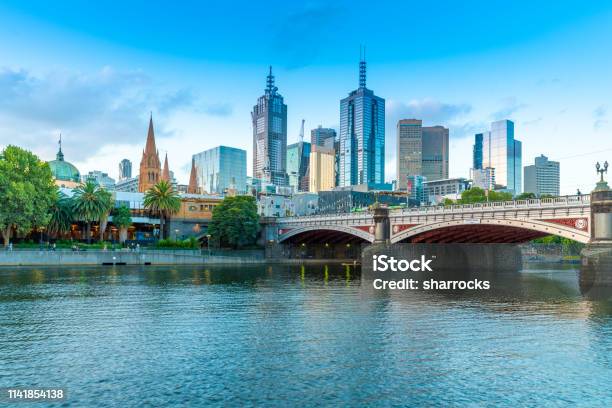 Sunset Over Melbourne And Yarra River Stock Photo - Download Image Now - Melbourne - Australia, Australia, Urban Skyline