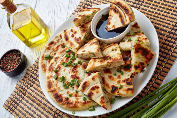 istock Chinese spring onion Pancakes on a plate 1141855096
