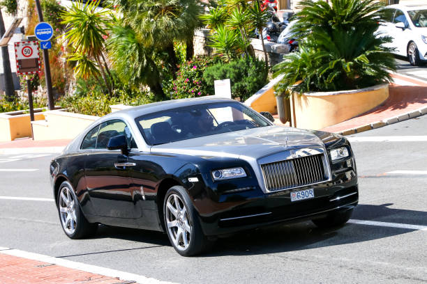 Rolls-Royce Wraith Monte-Carlo, Monaco - March 12, 2019: Luxury coupe Rolls-Royce Wraith in the city street. rolls royce stock pictures, royalty-free photos & images