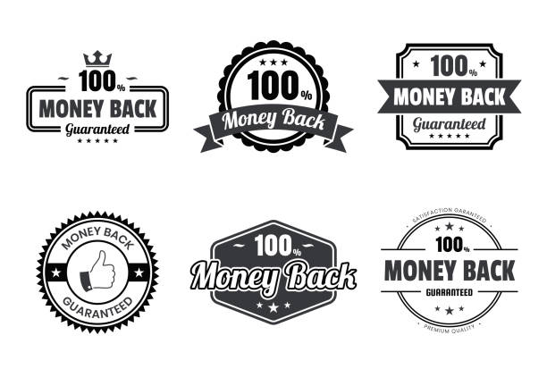 ilustrações, clipart, desenhos animados e ícones de conjunto de "money back" preto emblemas e rótulos-elementos de design - guarantee seal