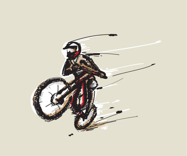 ilustrações, clipart, desenhos animados e ícones de ilustração de salto do vetor do motociclista de mbt. - dh