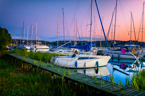 Vacations in Poland - Sunset in marina by the Golun lake, Kaszuby land, Pomorskie province
