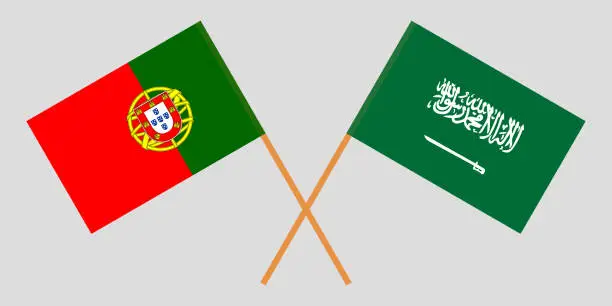 Vector illustration of Portugal and Kingdom of Saudi Arabia. The Portuguese and KSA flags. Official colors. Correct proportion. Vector