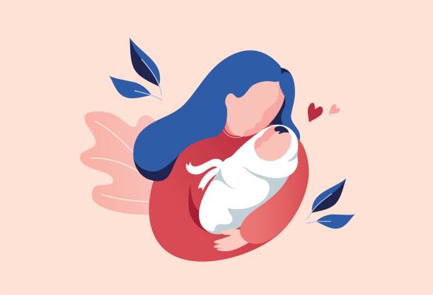 ilustraciones, imágenes clip art, dibujos animados e iconos de stock de ilustración vectorial de madre sosteniendo al bebé en brazos. - holding baby illustrations