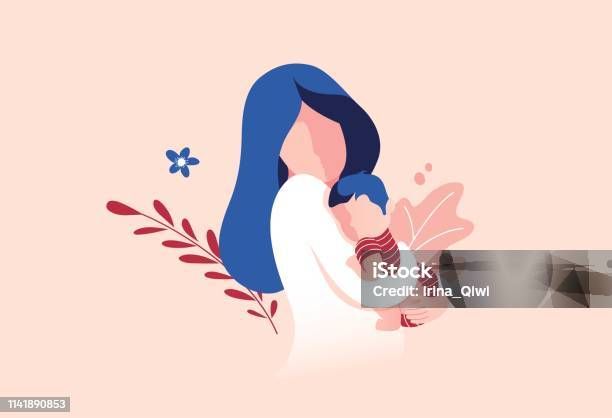 Mother Holding Baby Son In Arms Stock Illustration - Download Image Now - Baby - Human Age, Mother, Illustration