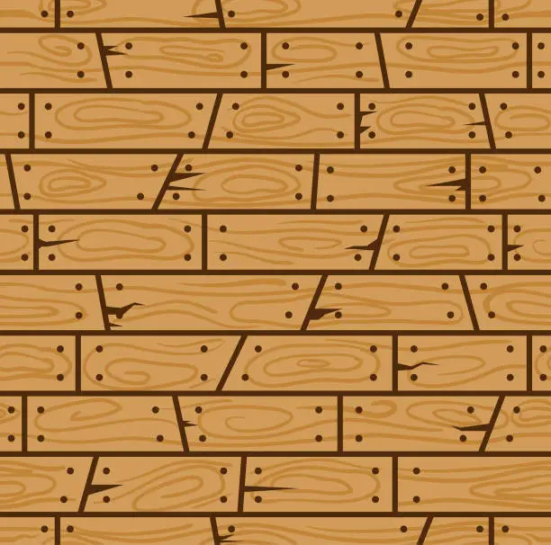 Vector illustration of Wood Wall Cartoon Seamless Pattern