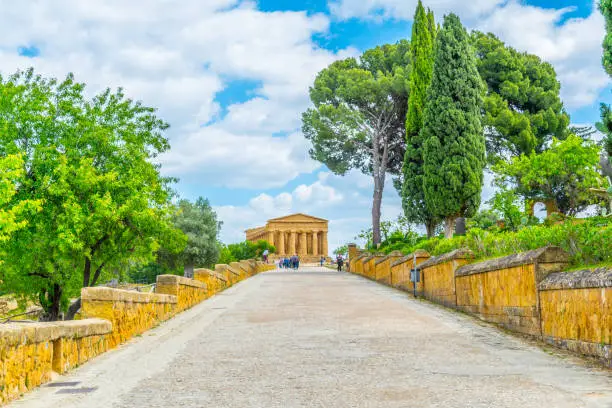 Photo of View of the Concordia temple in the Valley of temples near Agrigento in Sicily, Italy